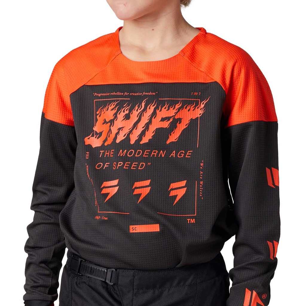 SHIFT Motocross Jersey Tineret alb etichetă Flacără albă